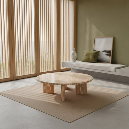 Bone Inlay Round Coffee Table : Keys : Caramel