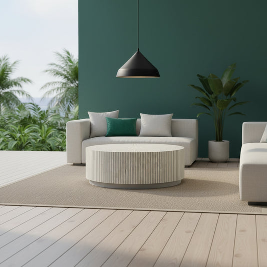 Bone Inlay Round Coffee Table : Stripe : Grey