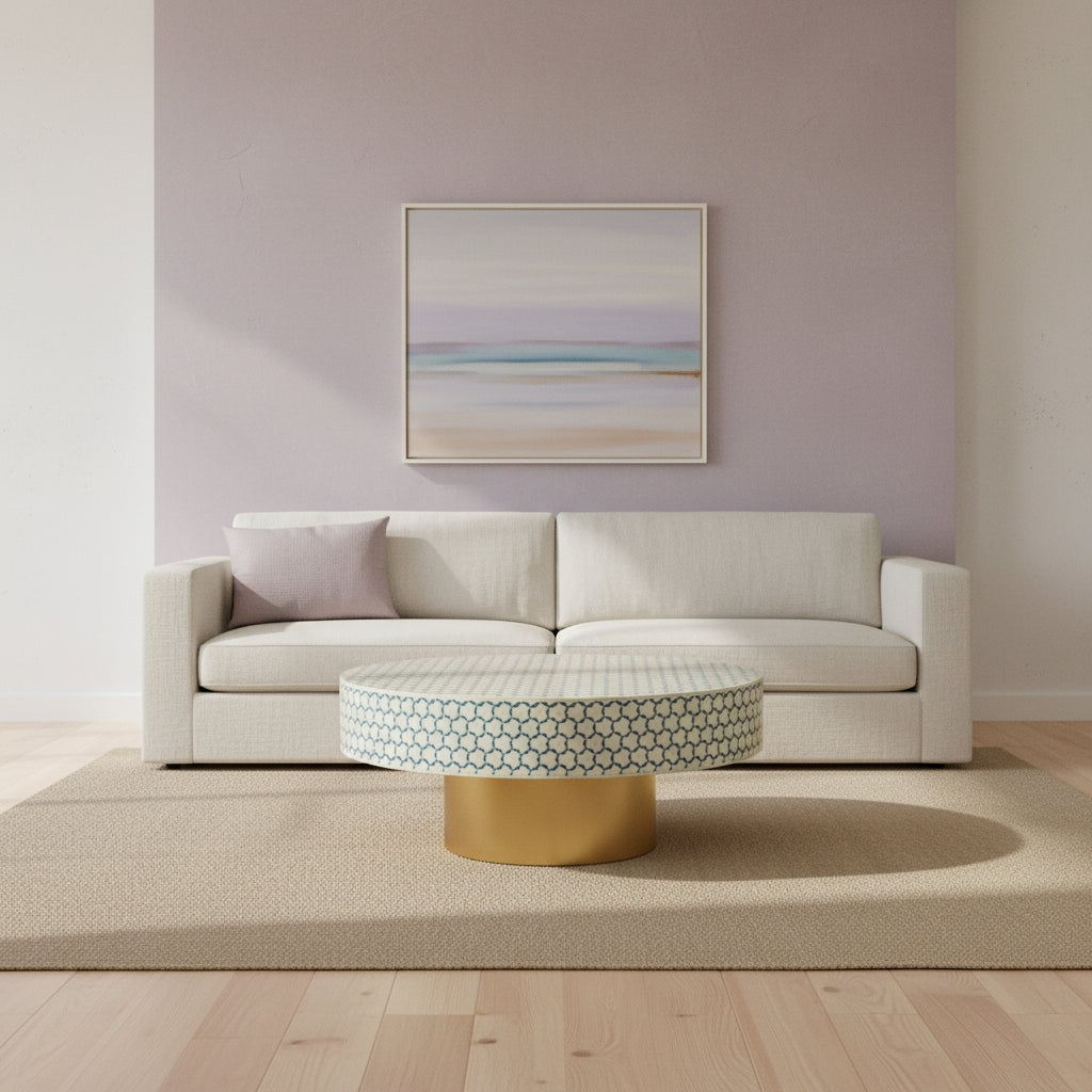 Bone Inlay Round Coffee Table : Tri-Square : Teal