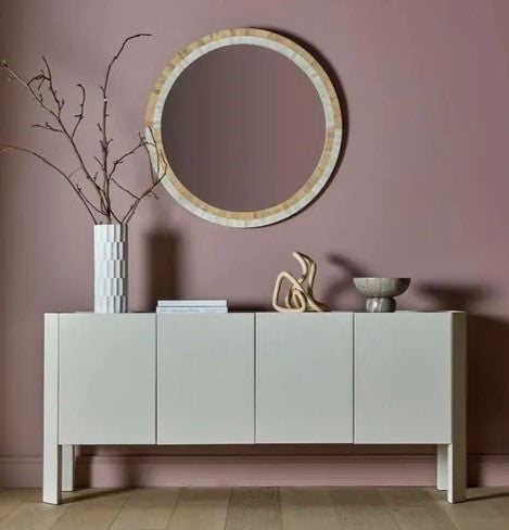 Bone Inlay Round Mirror : Natural & White