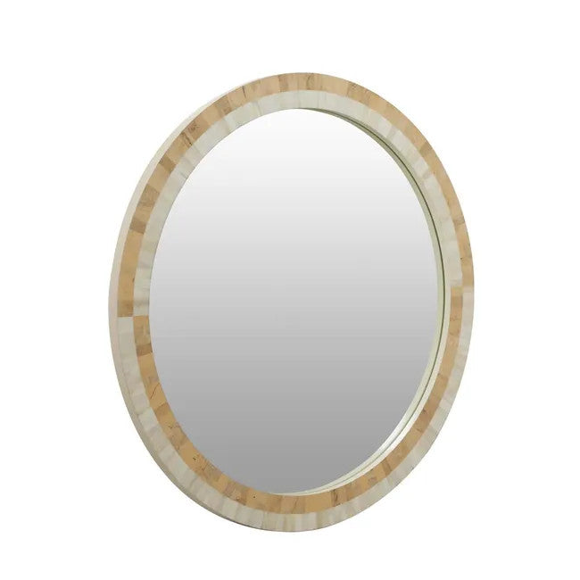 Bone Inlay Round Mirror : Natural & White