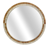 Round mirror with a wooden frame on a white background