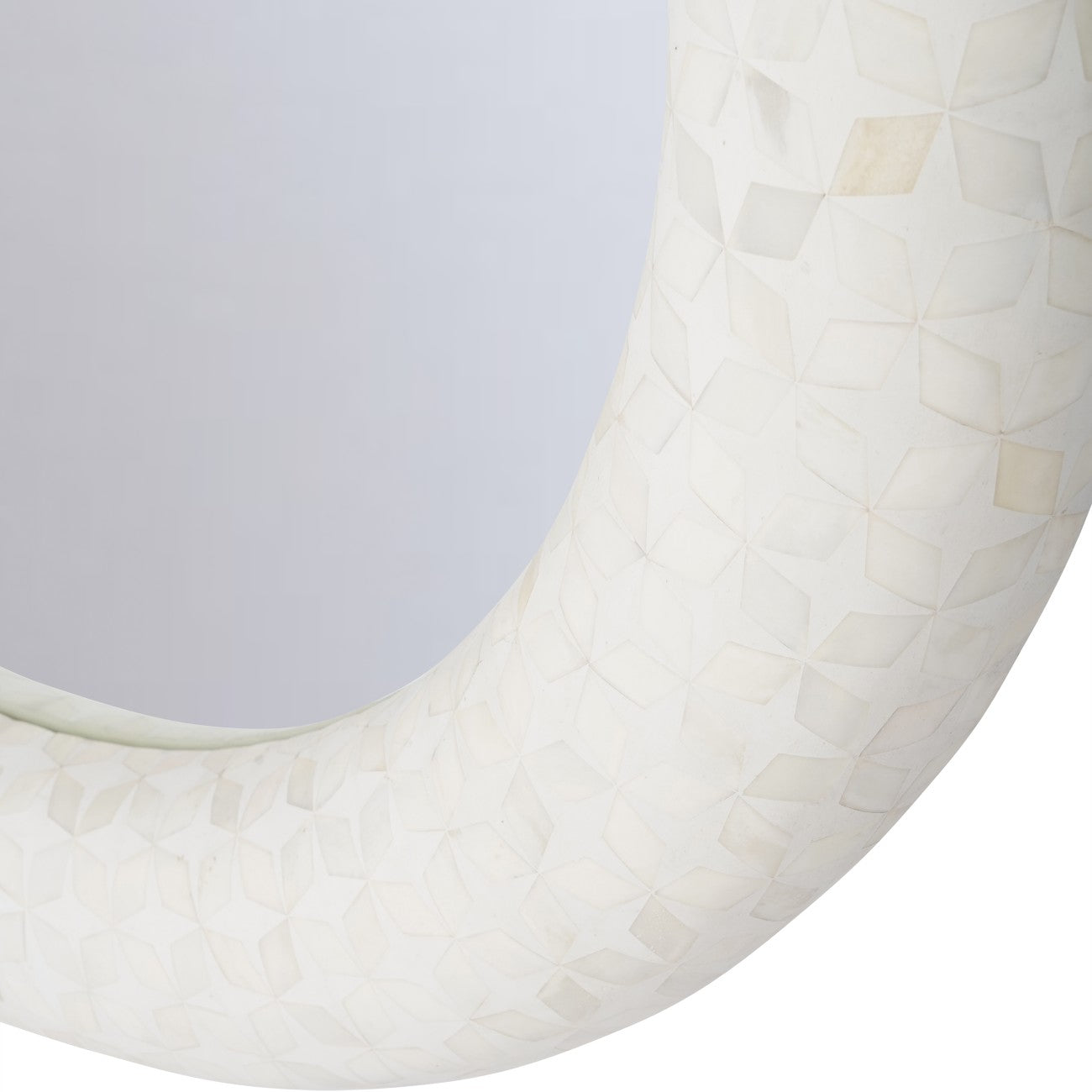 Bone Inlay Round Mirror : Tara : White