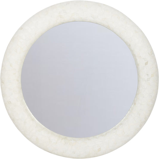 Bone Inlay Round Mirror : Tara : White