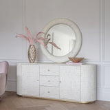 Bone Inlay Round Mirror with Buffet : Tara : White