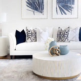 Bone Inlay Round Coffee Table : Stripe : White