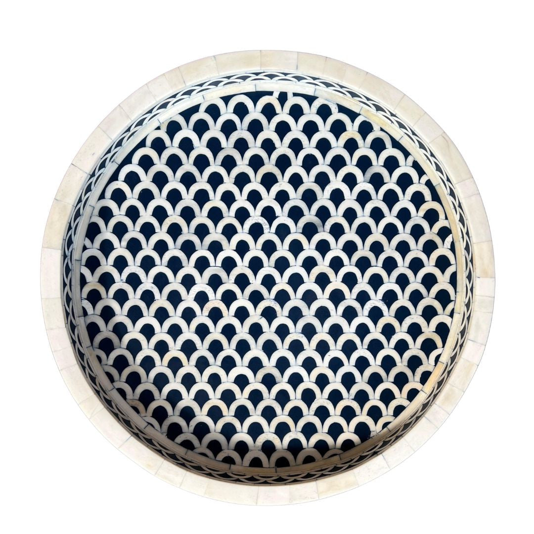 Bone Inlay Round Tray : Scallop : Encore Blue