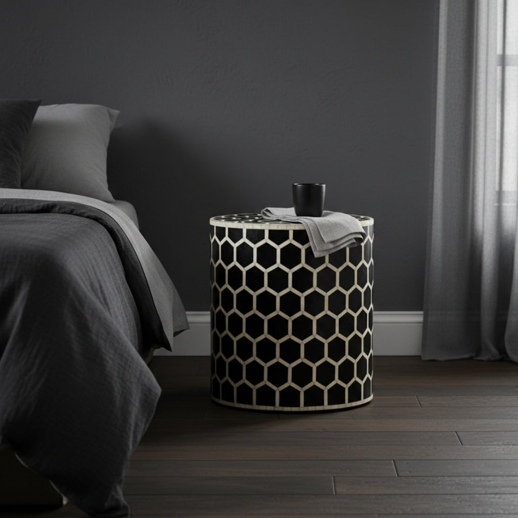 Bone Inlay Side Table : Abela : Black