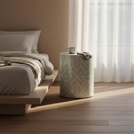 Bone Inlay Side Table : Abstract : Blue