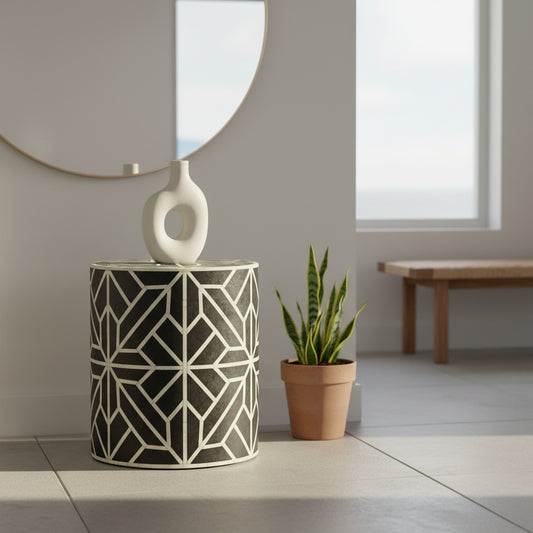 Bone Inlay Side Table : Abstract : Black