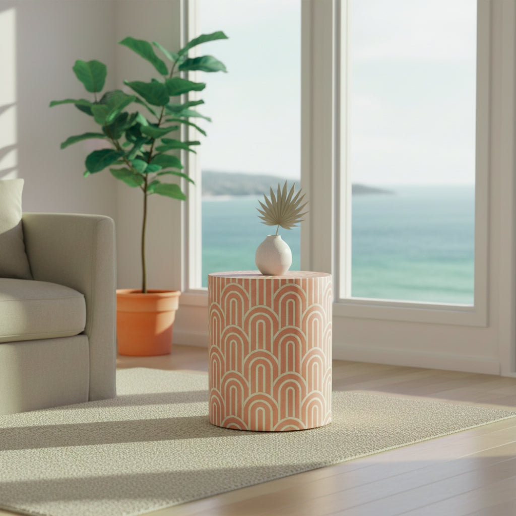 Bone Inlay Side Table : Arches : Dusty Pink
