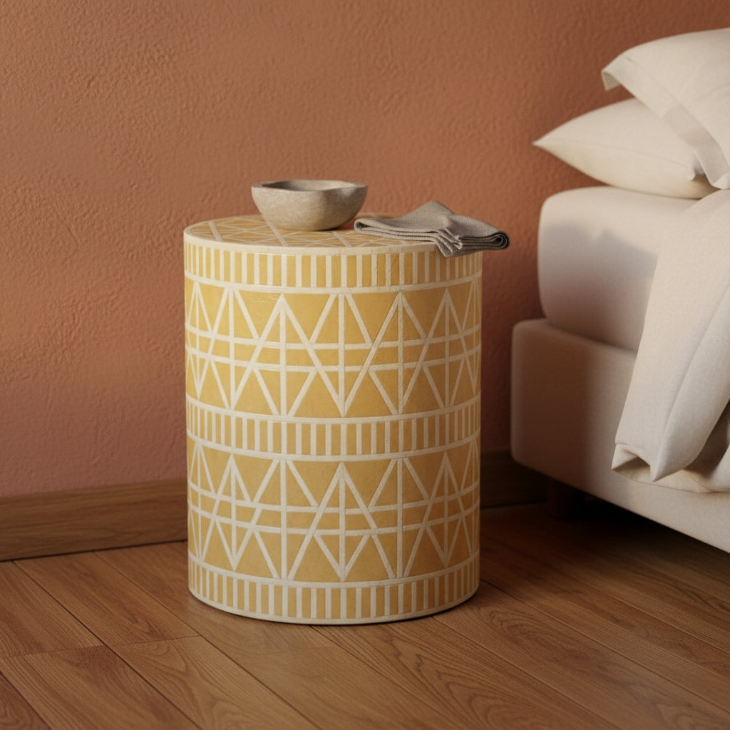Bone Inlay Side Table : Delta : Yellow