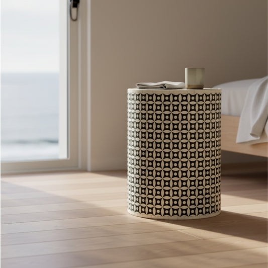 Bone Inlay Side Table : Starburst : Black