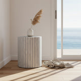 Bone Inlay Side Table :Stripe : Grey