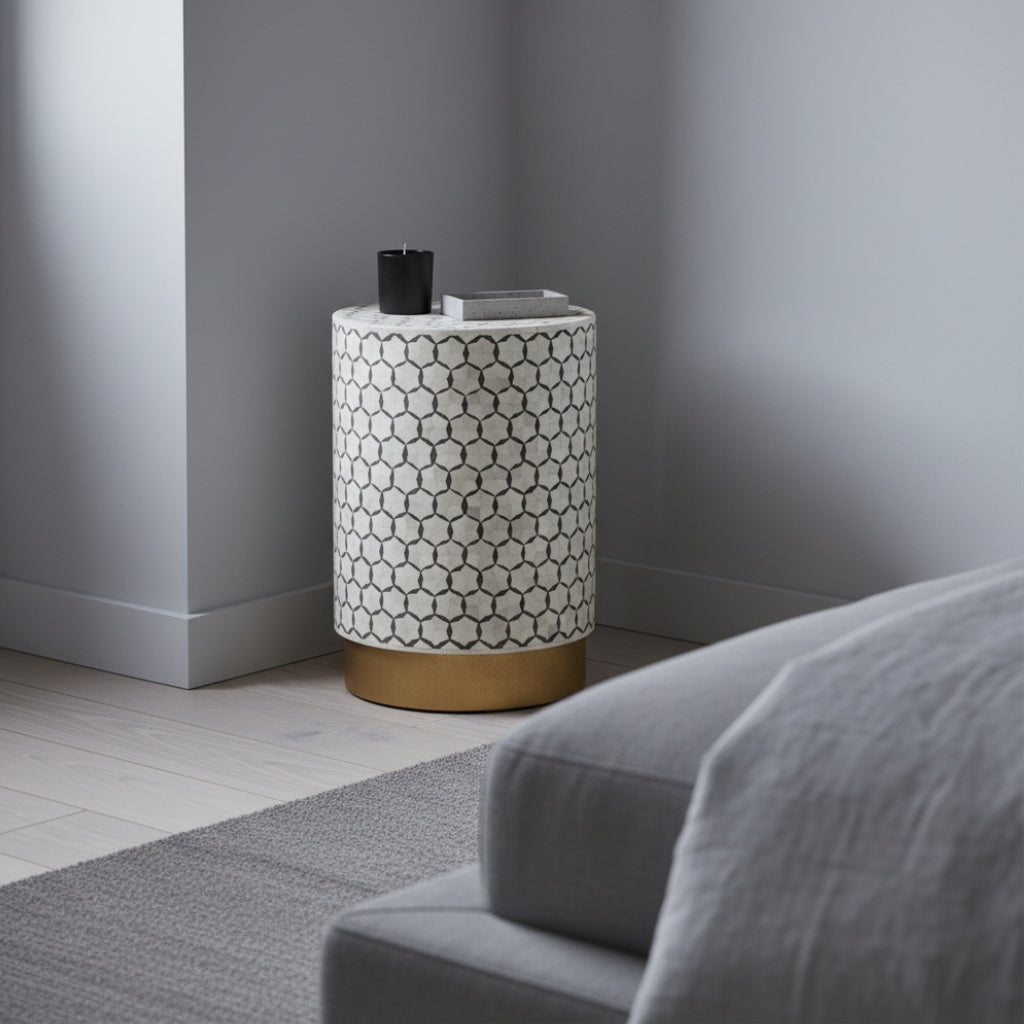 Bone Inlay Side Table : Tri-Square : Grey