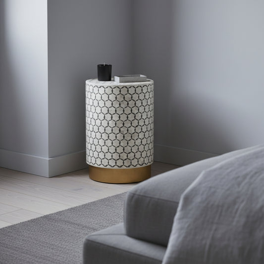 Bone Inlay Side Table : Tri-Square : Grey