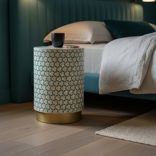 Bone Inlay Side Table : Tri-Square : Teal