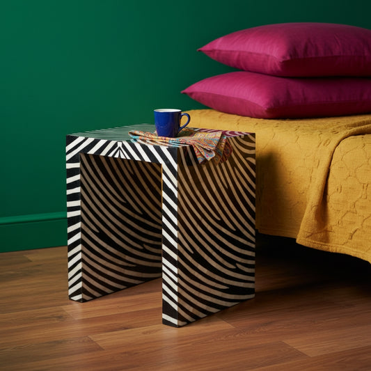 Bone Inlay Side Table : Zebra
