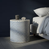 Bone Inlay Side Table : Zig Zag : Blue