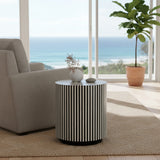 Bone Inlay Side Table with Black Plinth : Stripe : Black