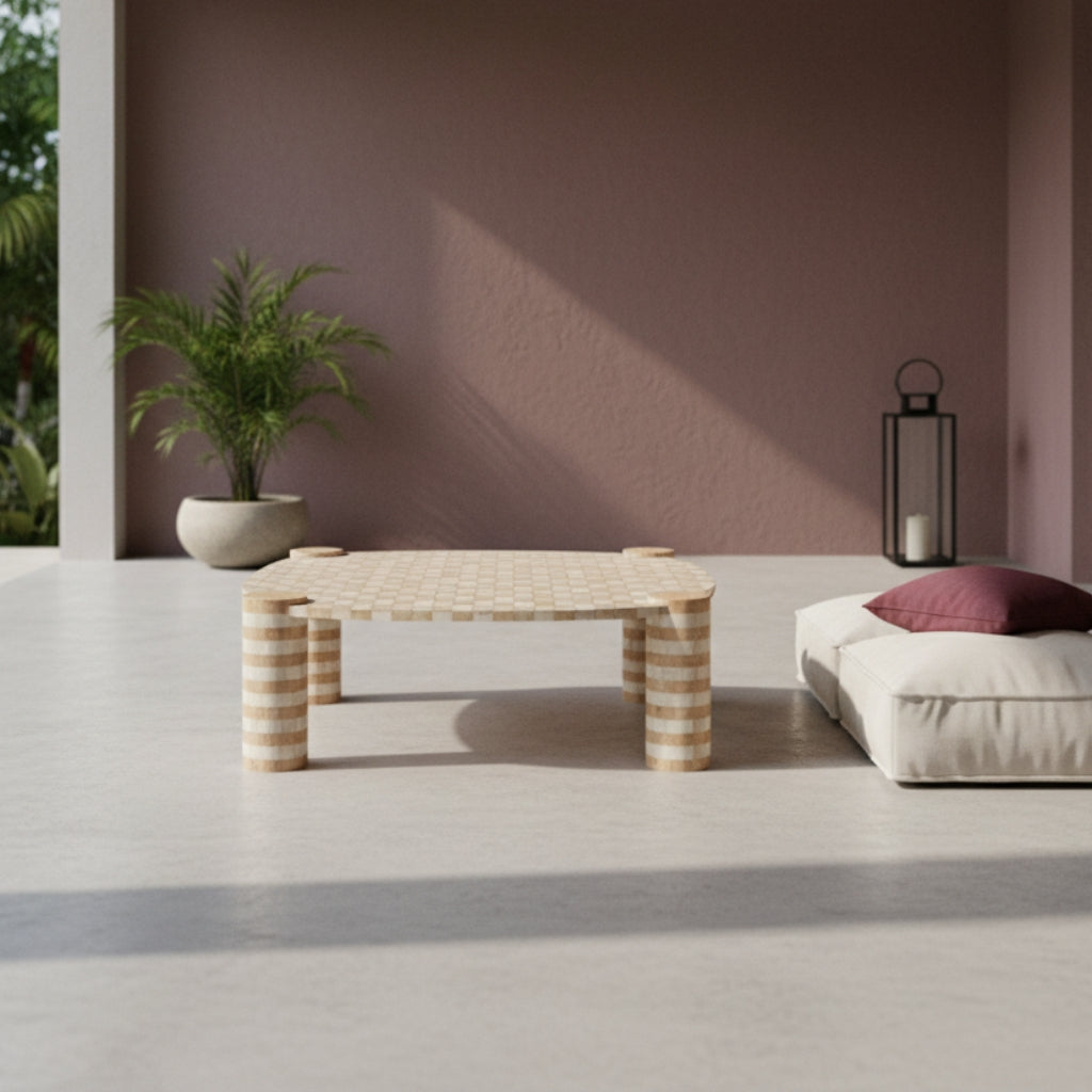 Bone Inlay Square Coffee Table : Brickwork : Natural
