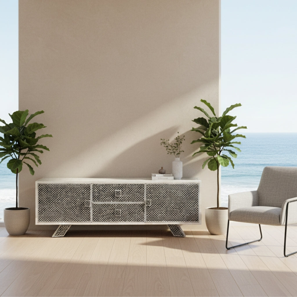 Bone Inlay TV Sideboard : Scallop : Black