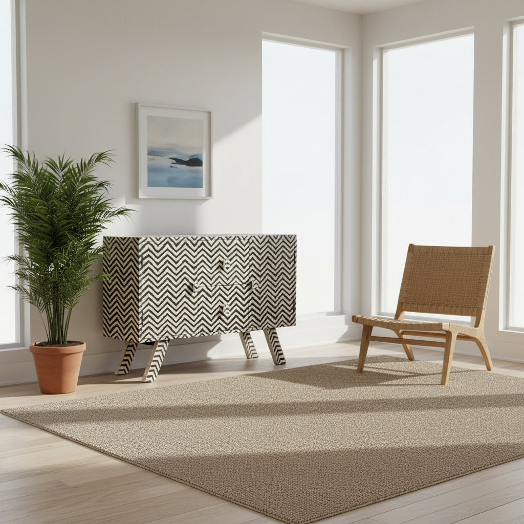 Bone Inlay TV Sideboard : Zig Zag : Black