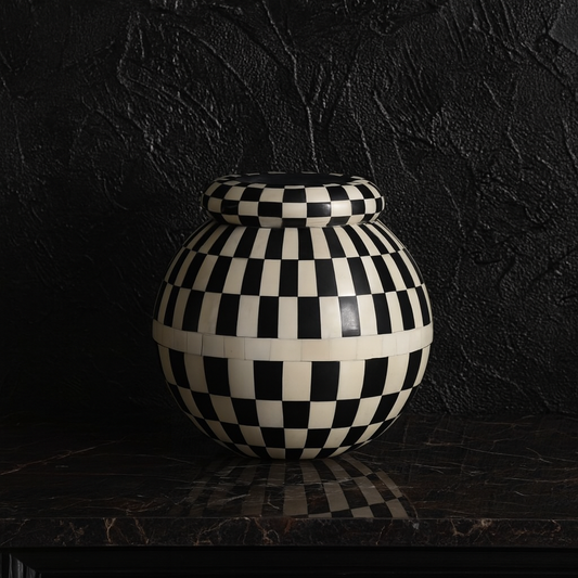 Bone Inlay Vase : Checkered : Black