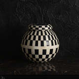 Bone Inlay Vase : Checkered : Black