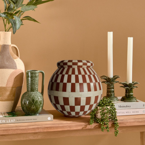 Bone Inlay Vase : Checkered : Clay