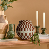 Bone Inlay Vase : Checkered : Clay