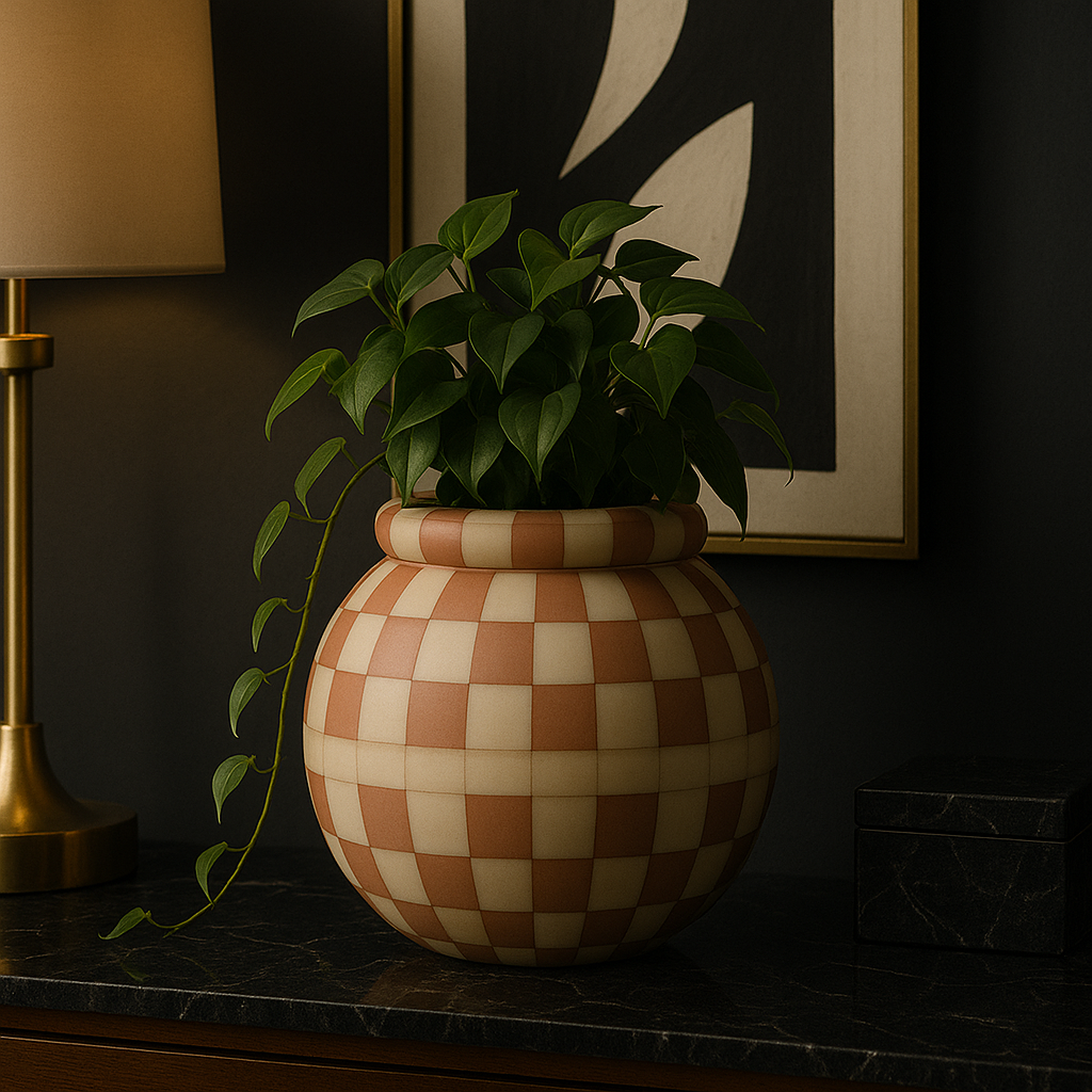 Bone Inlay Vase : Checkered : Clay