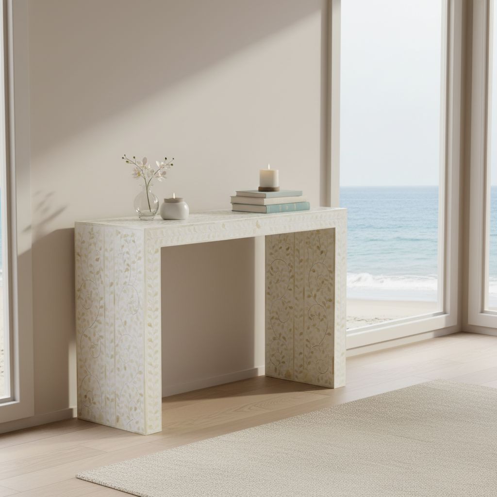 Bone Inlay Waterfall Console : Floral : White