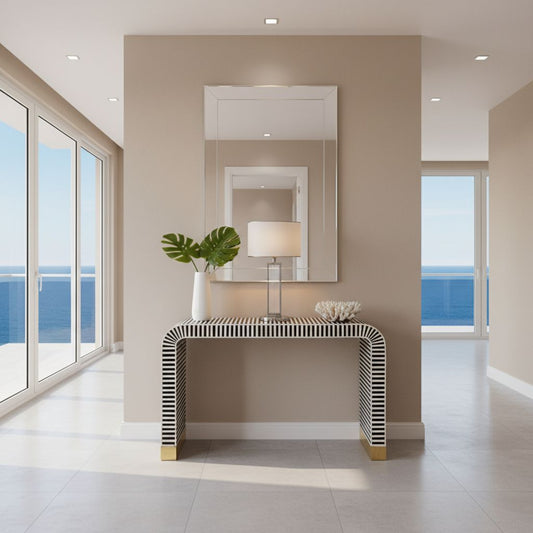 Bone Inlay Waterfall Console : Stripe : Black