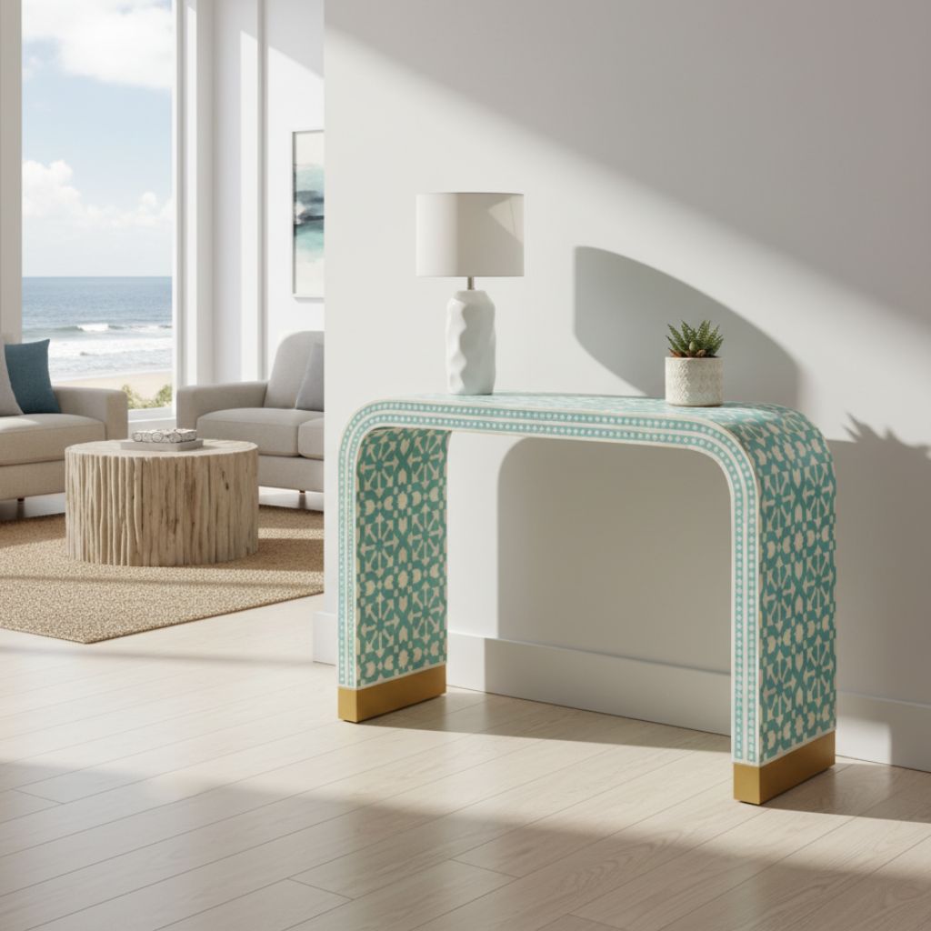 Bone Inlay Waterfall Console : Zelliges : Turquoise