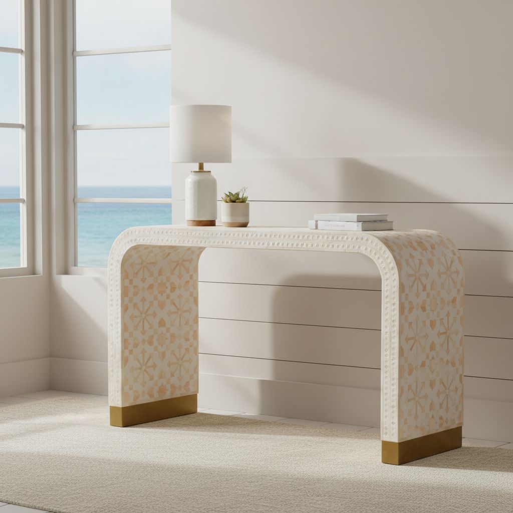 Bone Inlay Waterfall Console : Zelliges : White