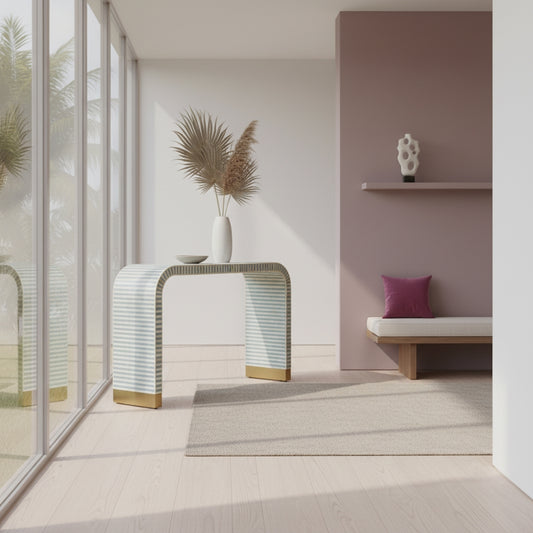 Bone Inlay Waterfall Console : Stripe : Grey