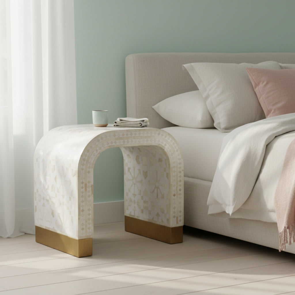 Bone Inlay Waterfall Side Table : Zelliges : White