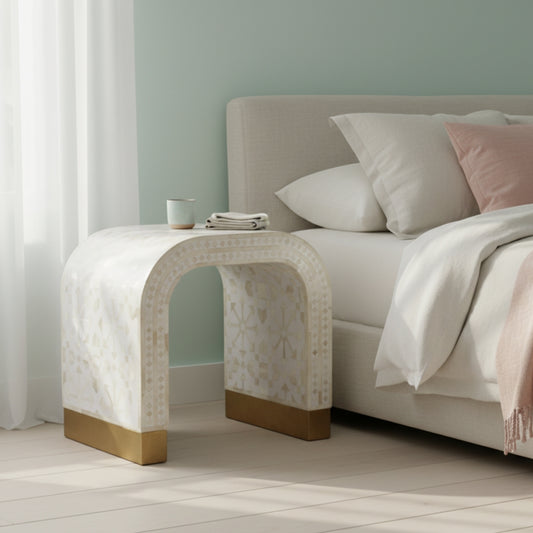 Bone Inlay Waterfall Side Table : Zelliges : White