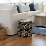 Bone Inlay Side Table : Scalloped Stripe : Black
