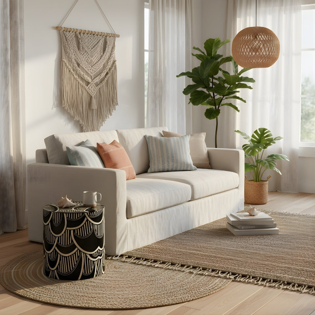 Bone Inlay Side Table : Scalloped Stripe : Black