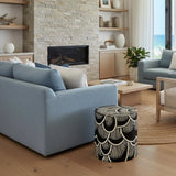 Bone Inlay Side Table : Scalloped Stripe : Black