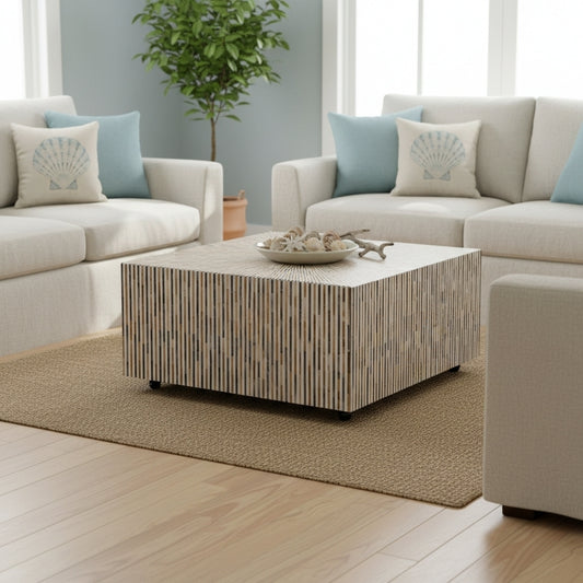 Bone & Timber Inlay Square Coffee Table (with castors)