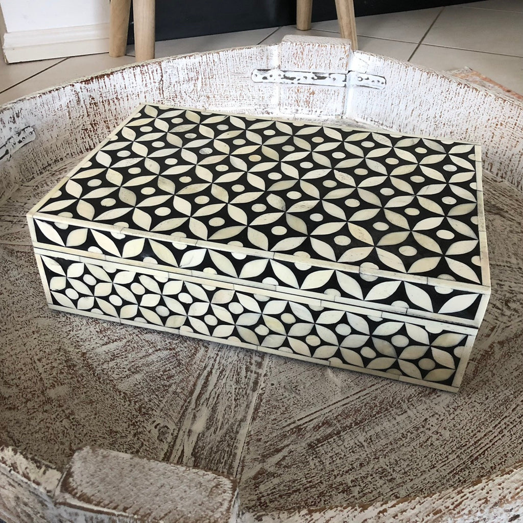 Large Bone Inlay Storage Box Bone Inlay Box With Starburst Design – Mahlia Interiors