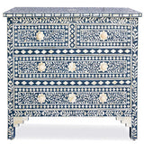 Bone Inlay 4 Drawer Chest : Floral : Blue