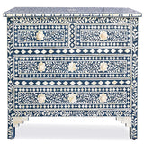 Bone Inlay 4 Drawer Chest : Floral : Blue