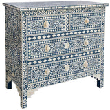 Bone Inlay 4 Drawer Chest : Floral : Blue