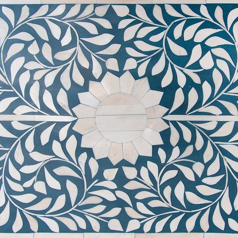 Bone Inlay 4 Drawer Chest : Floral : Blue