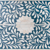 Bone Inlay 4 Drawer Chest : Floral : Blue