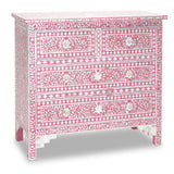 Mother of Pearl Inlay 4 Drawer Chest : Floral : Pink